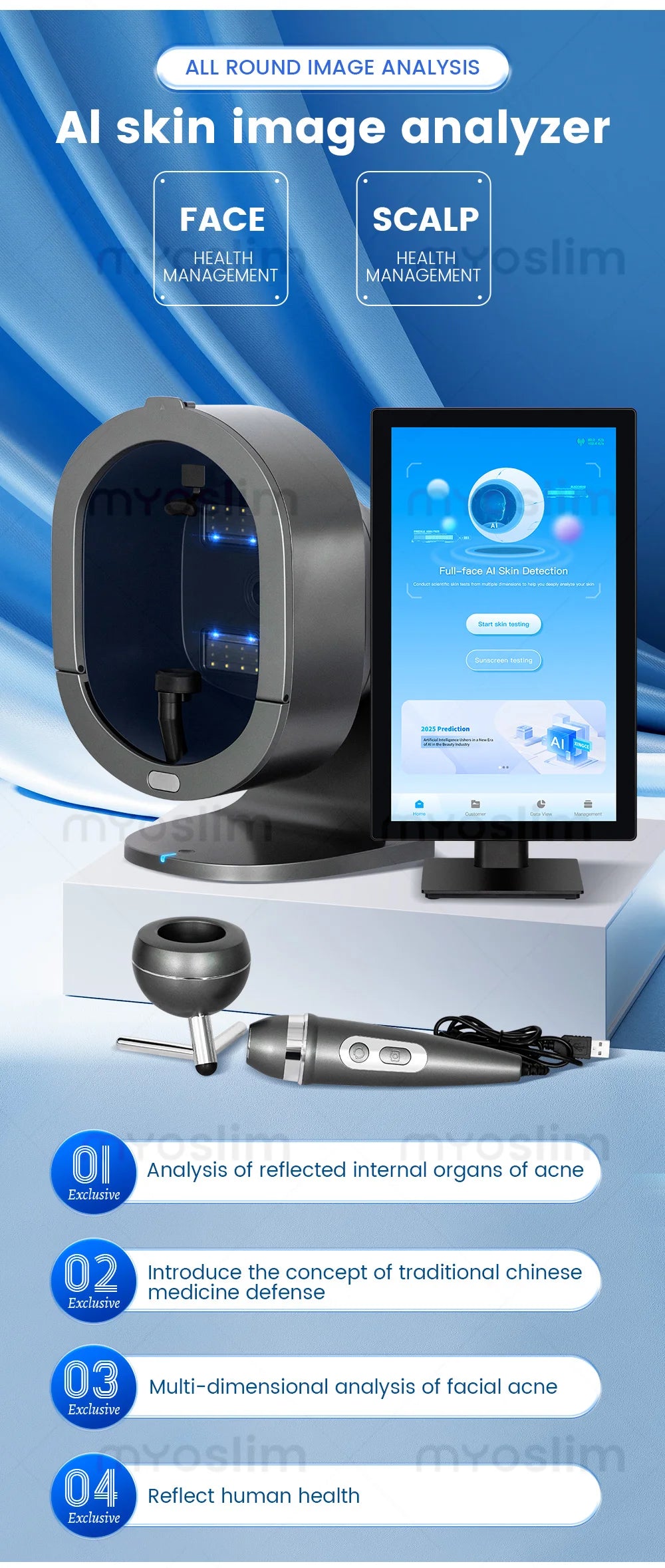 SKINDELÚX 3D AI Hair & Scalp Analyzer - Multi-Spectrum Professional Diagnostic Scanner