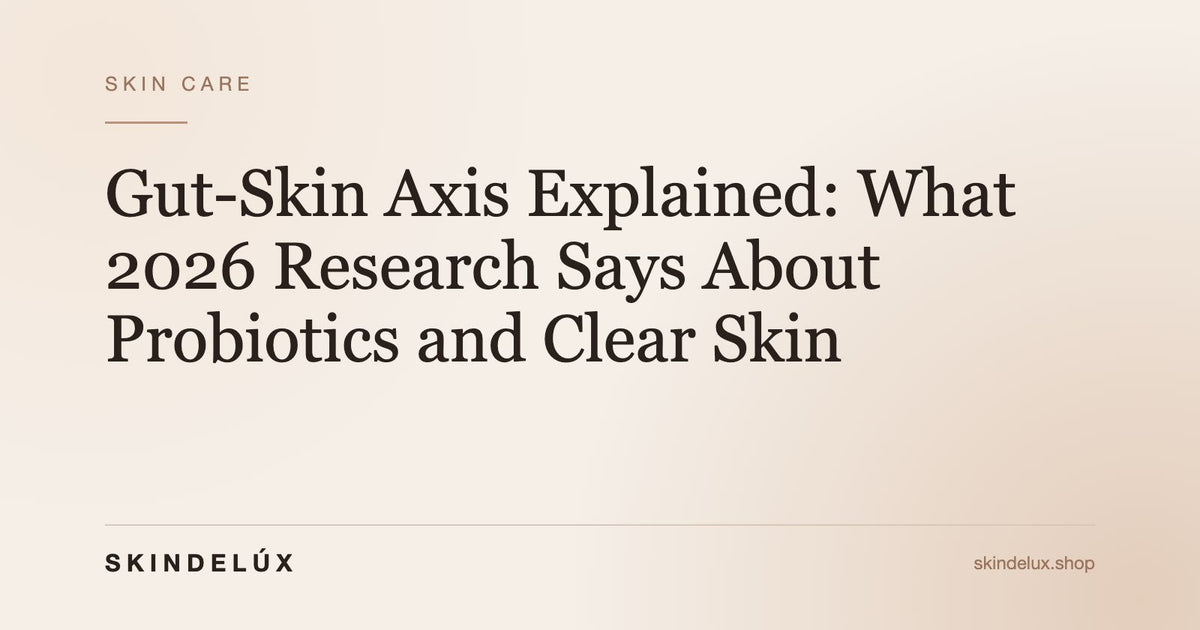 SKINDELÚX article cover: “Gut-Skin Axis Explained: What 2026 Research Says About Probiotics and Clear Skin”