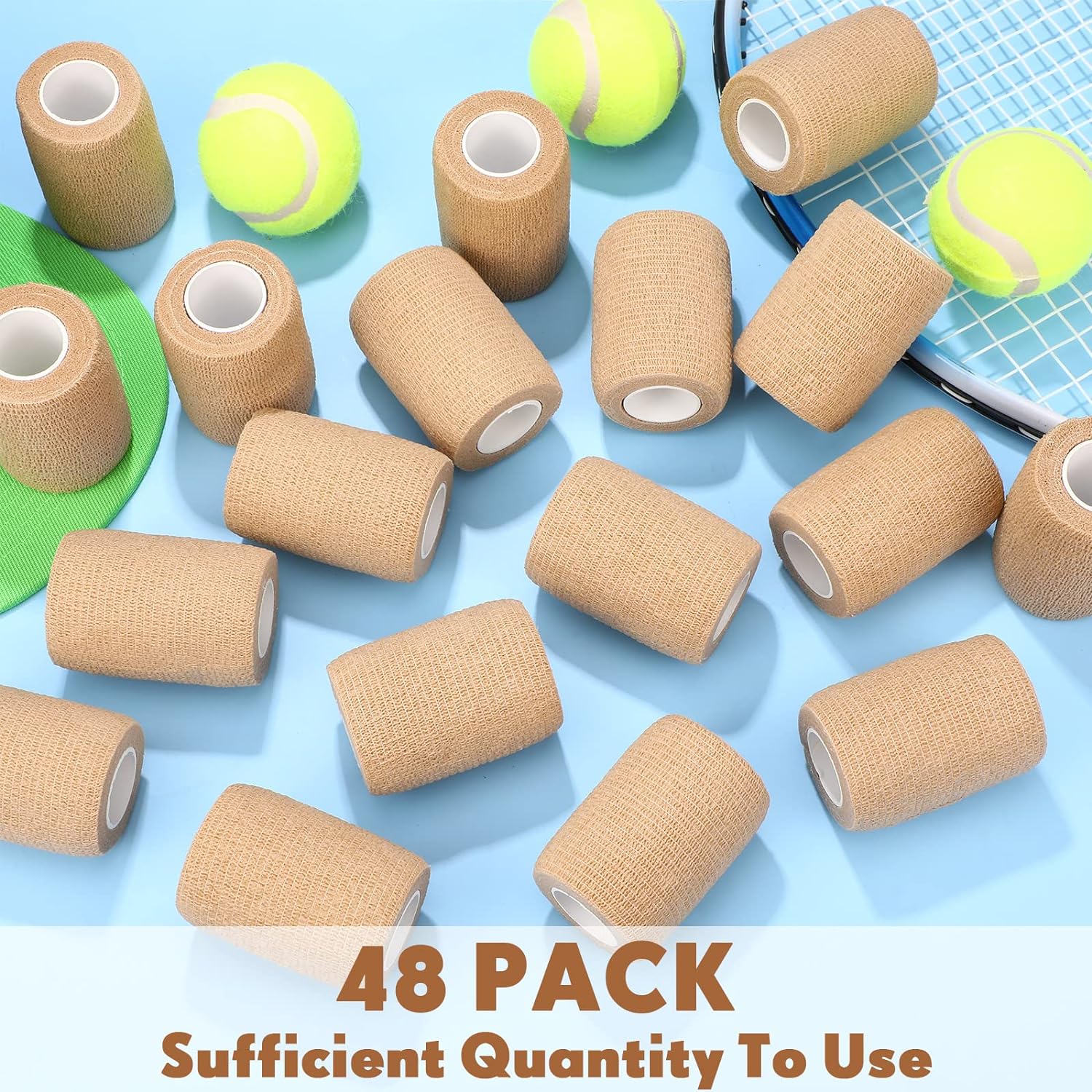 Elastic Adhesive Tape Bandage Wraps, 3 Inch x 5 Yard (48 Pcs)