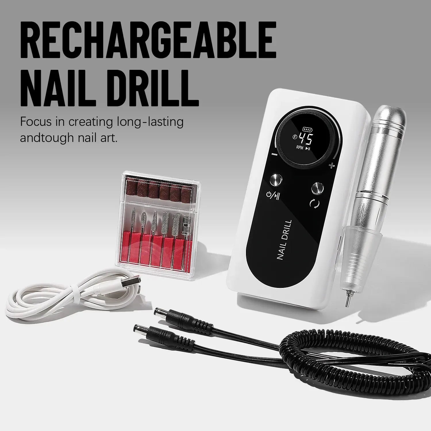 Portable Electric Nail Drill - 45000 RPM Rechargeable Nail Sander