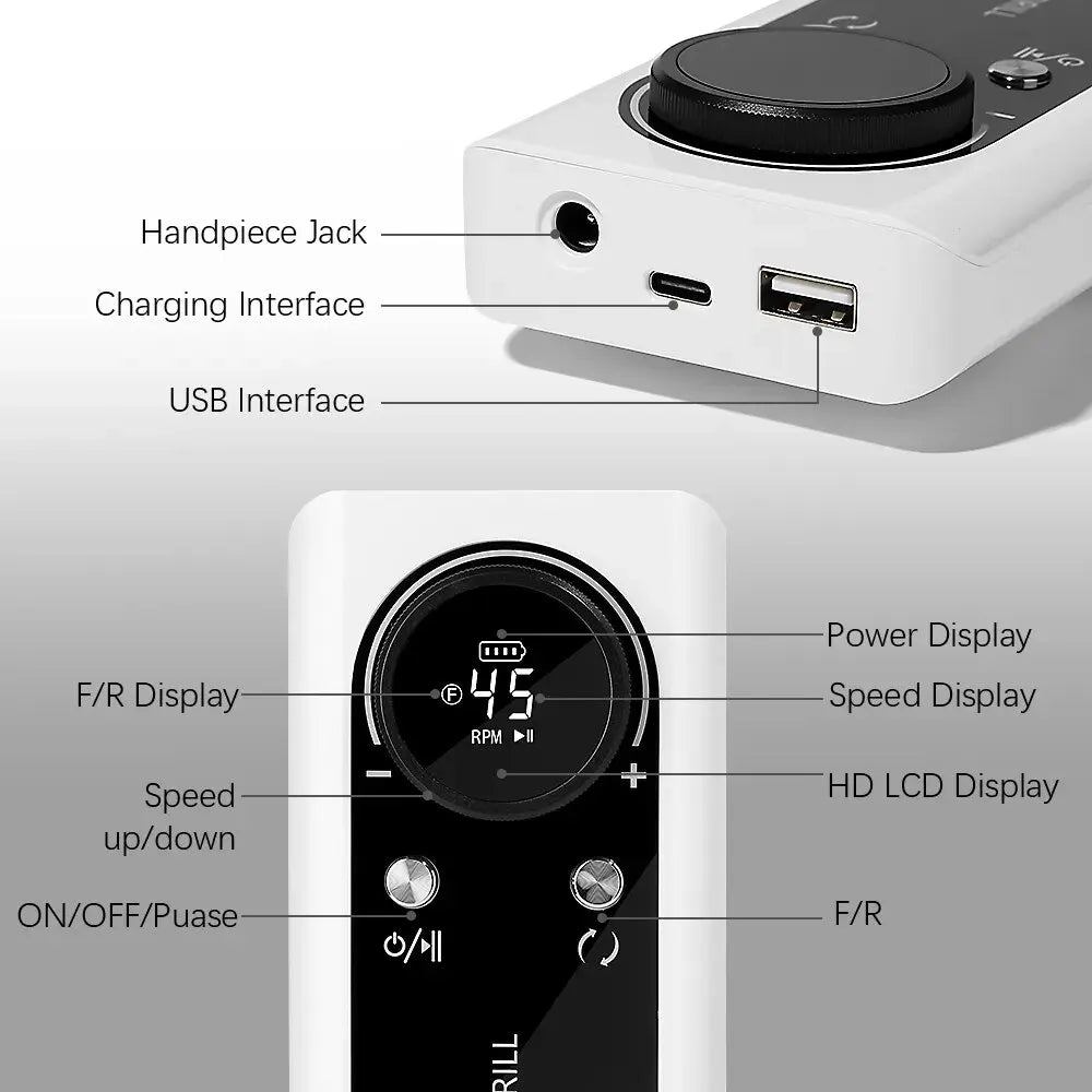 Portable Electric Nail Drill - 45000 RPM Rechargeable Nail Sander