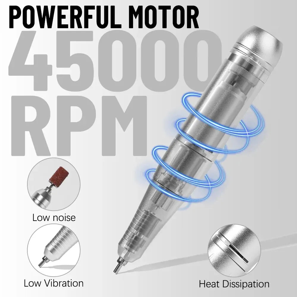 Portable Electric Nail Drill - 45000 RPM Rechargeable Nail Sander