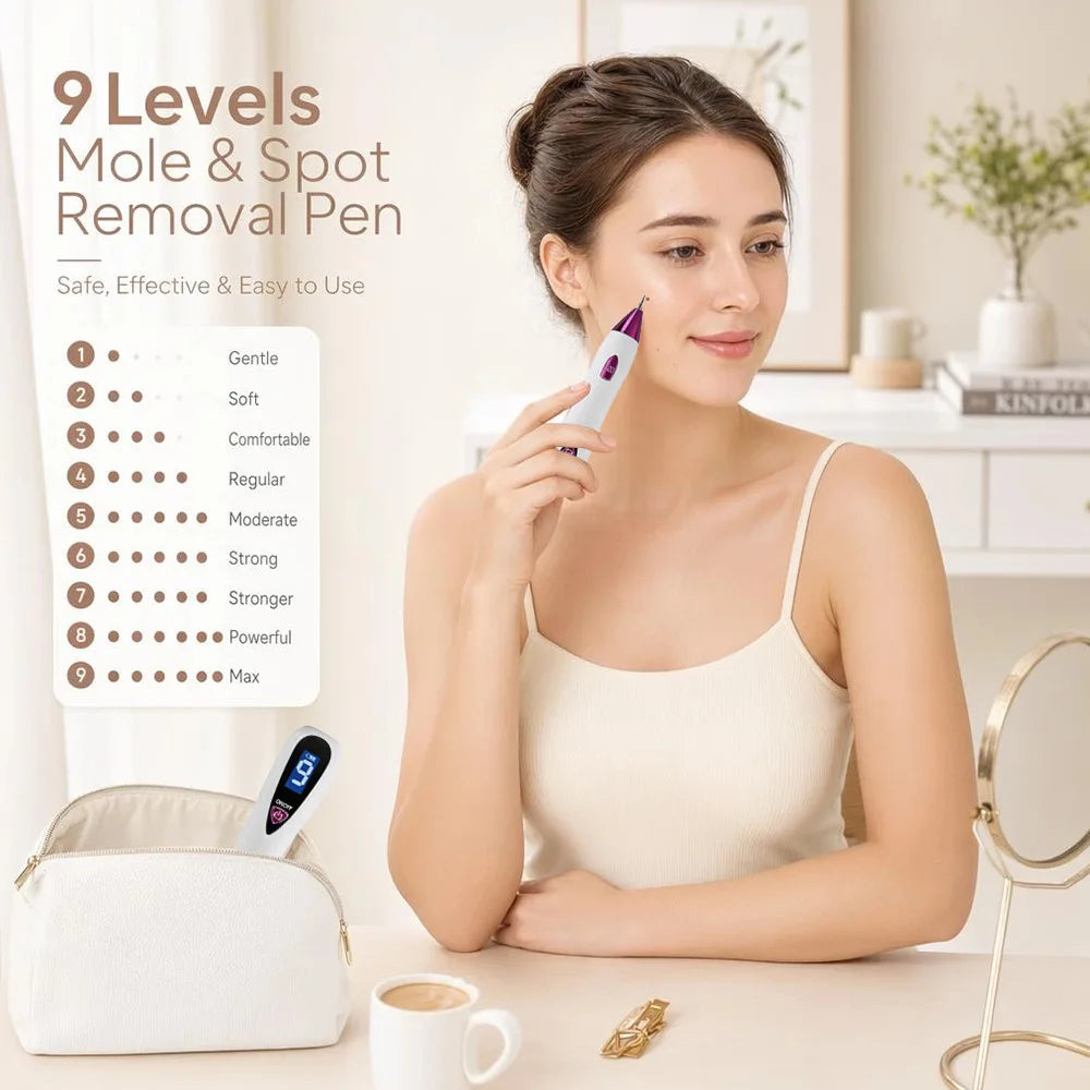 Mole Removal Pen Portable Electric Skin Tag Freckle Wart Tattoo Spot Remover Machine 9‑Speed Adjustable Home Use Beauty Device
