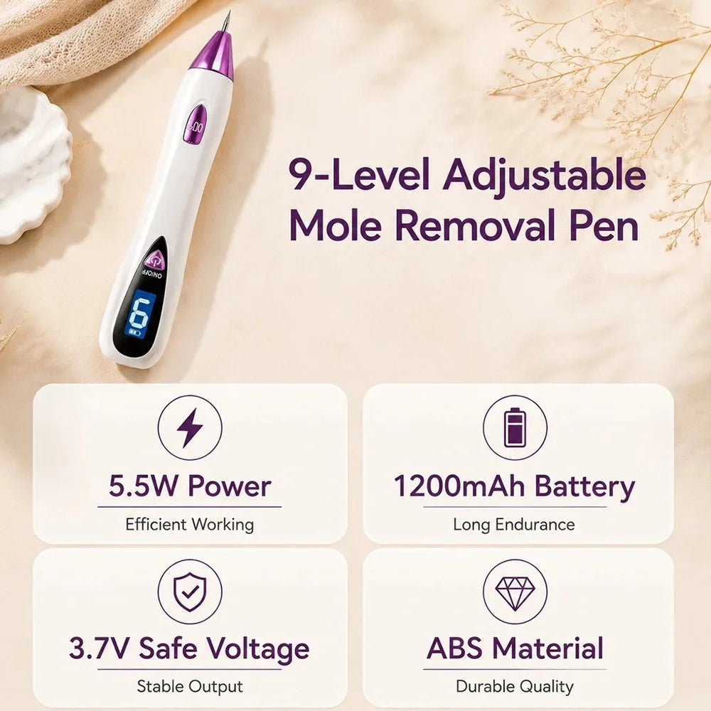 Mole Removal Pen Portable Electric Skin Tag Freckle Wart Tattoo Spot Remover Machine 9‑Speed Adjustable Home Use Beauty Device