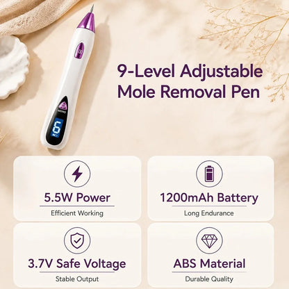 Mole Removal Pen Portable Electric Skin Tag Freckle Wart Tattoo Spot Remover Machine 9‑Speed Adjustable Home Use Beauty Device