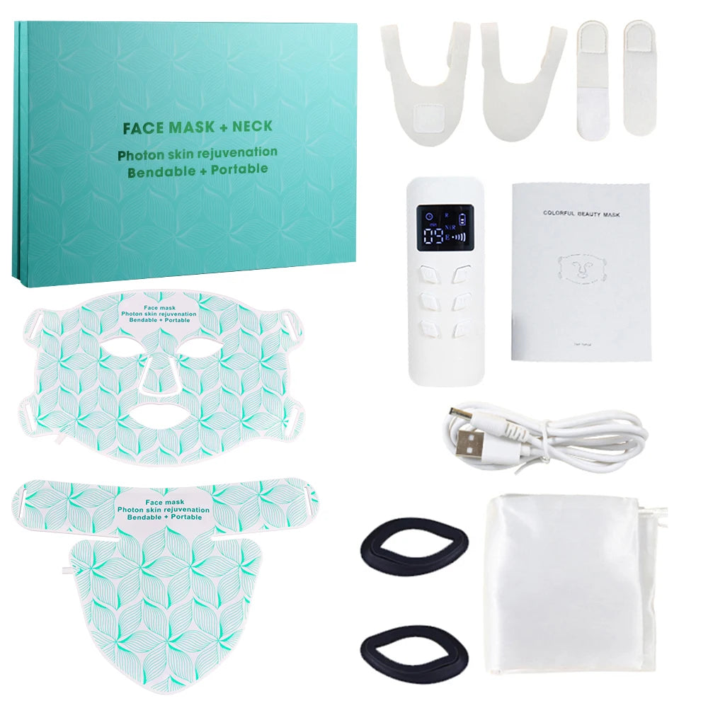 SKINDELÚX LED Light Therapy Face &amp; Neck Mask - 8-Color Photon Rejuvenation System
