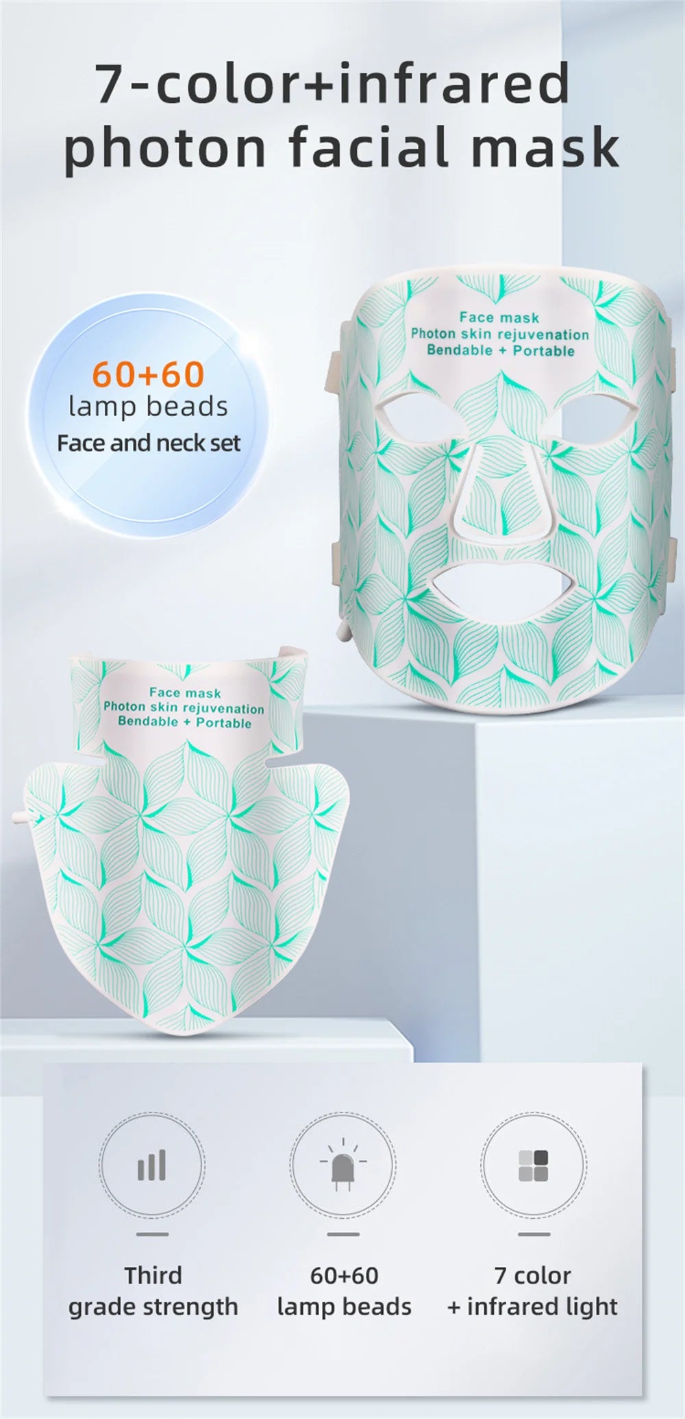 SKINDELÚX LED Light Therapy Face &amp; Neck Mask - 8-Color Photon Rejuvenation System
